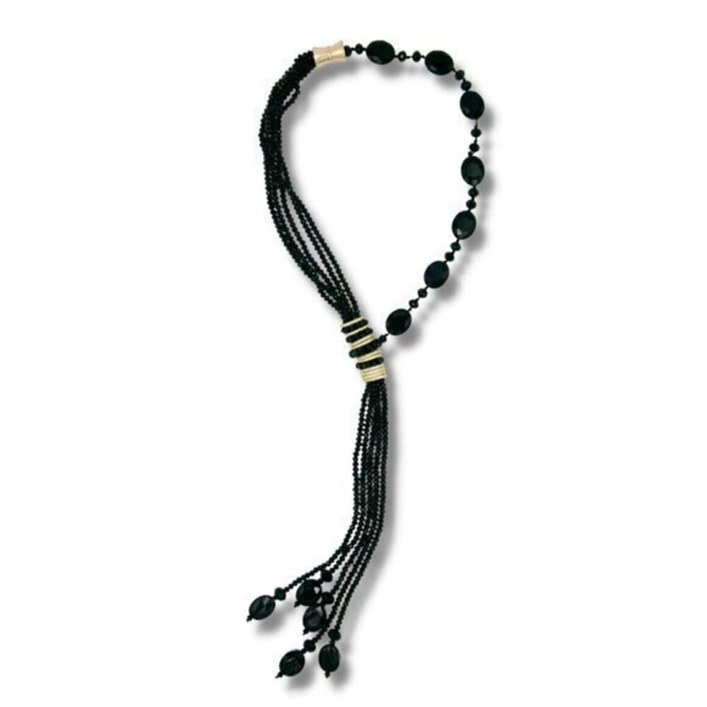 Black Faceted Glass Crystal Necklace with Magnetic Closure